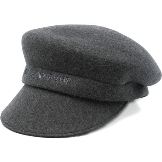Emporio Armani basco in lana con ricamo - grigio