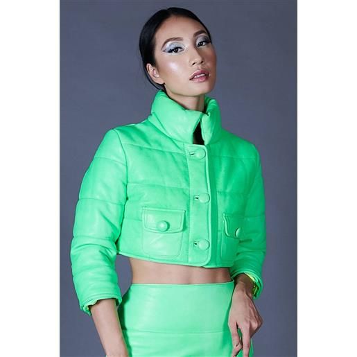 D'Arienzo piumino corto trapuntato in pelle verde fluo D'Arienzo