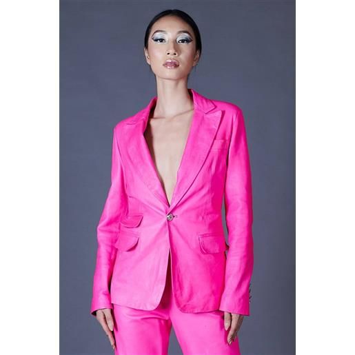 D'Arienzo giacca blazer in pelle fuxia versione monopetto D'Arienzo