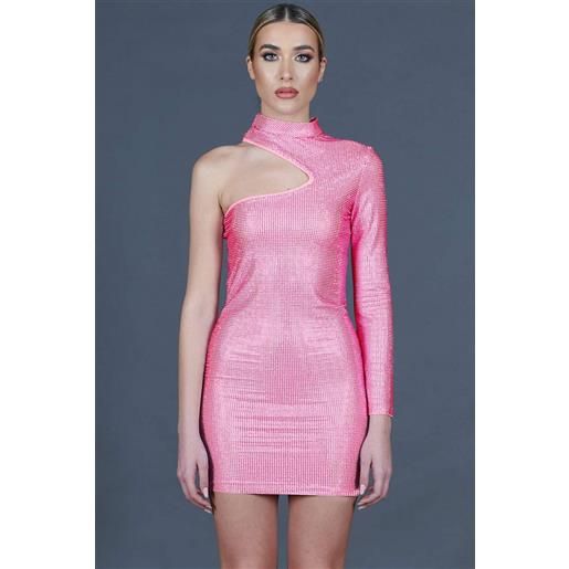 D'Arienzo vestito monospalla a tubino rosa con veri cristalli D'Arienzo