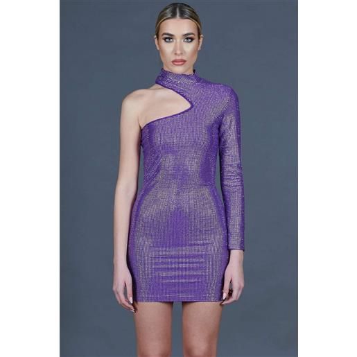 D'Arienzo vestito monospalla a tubino viola con veri cristalli D'Arienzo