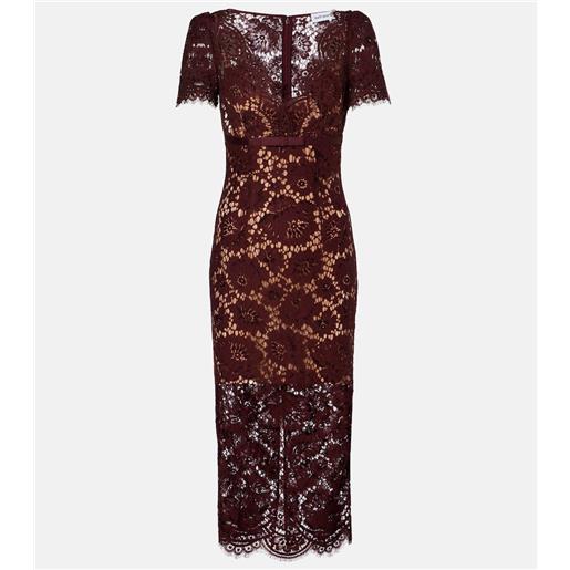 Self-Portrait abito midi in pizzo con stampa floreale