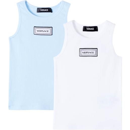Versace Kids set di 2 tank top in maglia a coste con logo