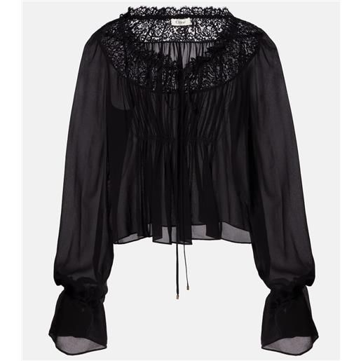 Chloe chloã© blusa in georgette di seta con pizzo