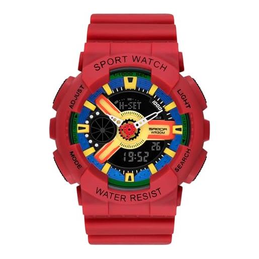 RORIOS orologio coppia elettronico orologio da polso multifunzione militare orologio uomo donna orologio digitale quarzo resina cinturino per ragazze ragazzi rosso chiaro b