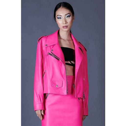 D'Arienzo chiodo oversize in pelle fuxia versione corta D'Arienzo