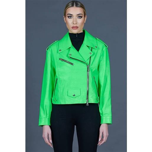 D'Arienzo chiodo oversize in pelle verde fluo versione corta D'Arienzo