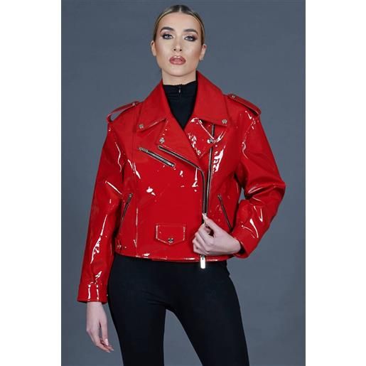 D'Arienzo chiodo oversize in pelle rossa laminata versione corta D'Arienzo