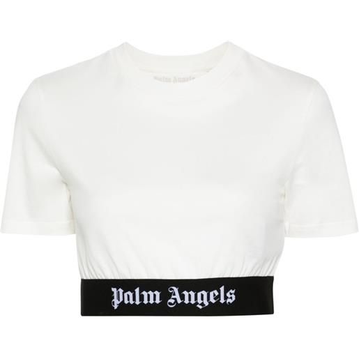 Palm Angels t-shirt crop con banda logo - bianco
