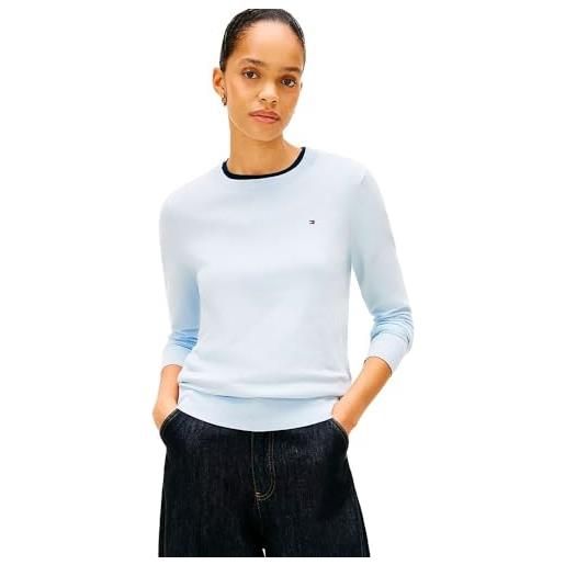 Tommy Hilfiger donna pullover jersey fine con scollo rotondo, blu (dark night navy gs), m