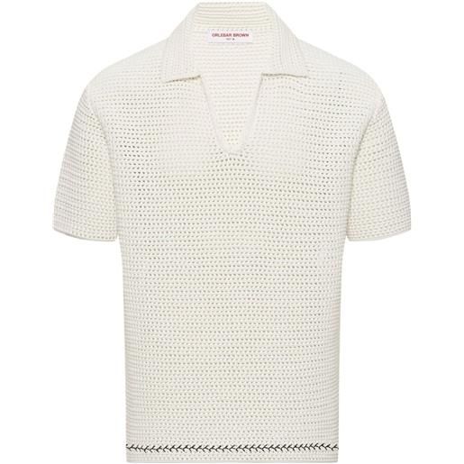 Orlebar Brown polo in maglia traforata con cuciture - bianco
