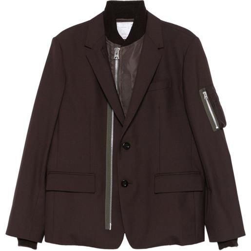 sacai blazer con zip - marrone