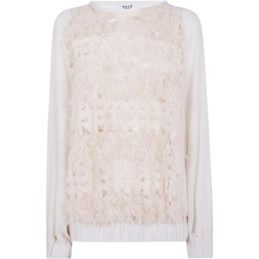 Aviù blusa con bordo di piume - toni neutri