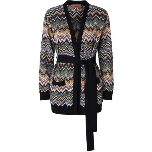 Missoni cardigan con motivo chevron e cintura - nero