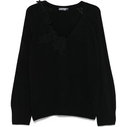 Ermanno Scervino maglione con inserti in pizzo - nero