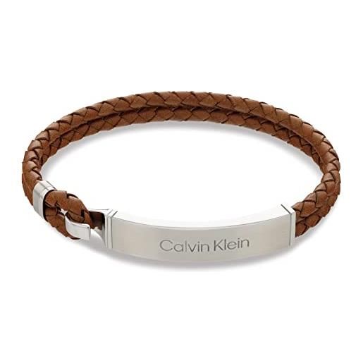 Calvin Klein bracciale in pelle intrecciata da uomo collezione ck iconic for him colore marrone - 35000405
