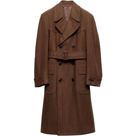 Prada cappotto doppiopetto in lana con cintura - marrone