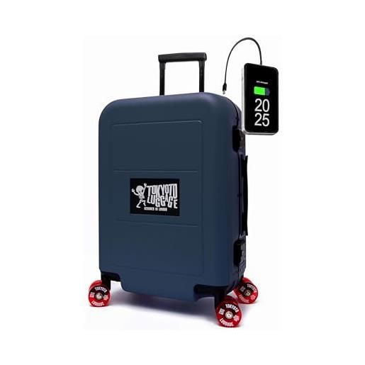 TOKYOTO valigia cabina ruote skate silenziose caricatore usb resistente leggero policarbonato tedesco bagaglio trolley a mano rigida 55x35x20 cm luggage (blue sendai, solo valigia)