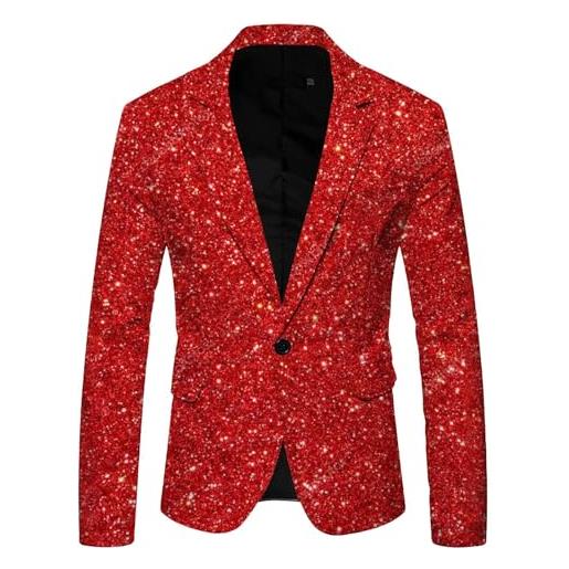 Duohropke giacca glitterata da uomo con brillantini, sportiva, per feste, con paillettes, slim fit, performance, costume da blazer smoking, vino, l
