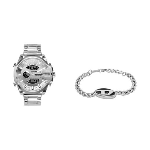 Diesel orologio da uomo mega chief e bracciale, acciaio inossidabile tonalità oro, set