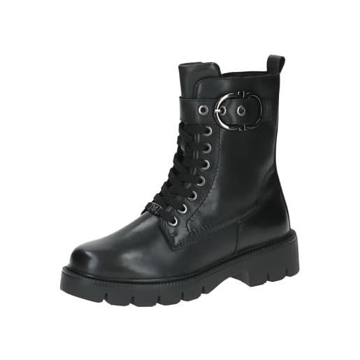 CAPRICE stivaletti invernali da donna con lacci in pelle con fibbia, nero (black nappa), 37 eu