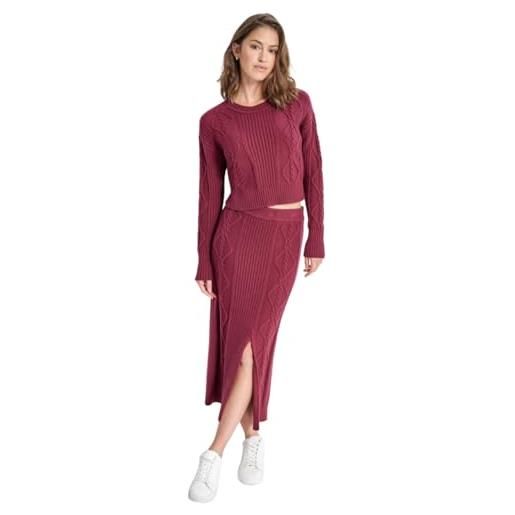 DKNY cropped cable long sleeves felpa, bordeaux, m donna