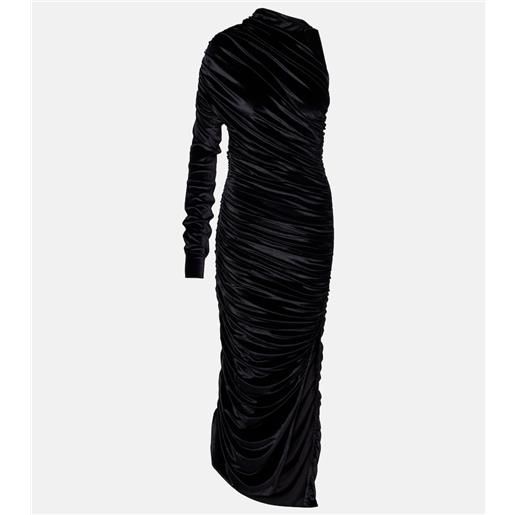 Mugler abito lungo asimmetrico in velluto