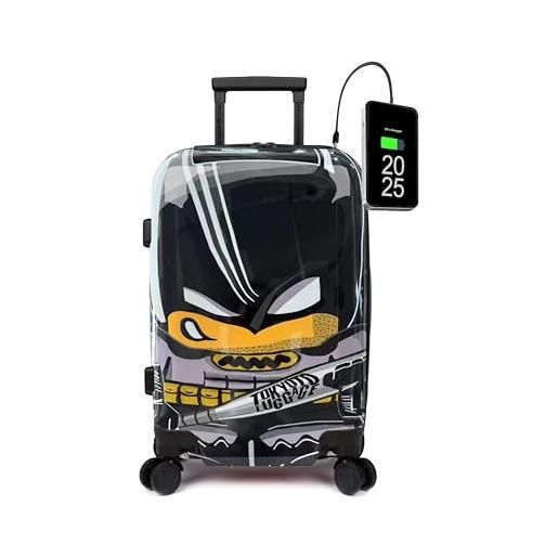 TOKYOTO - valigia da cabina divertente per ragazzi bambini bimbo bimba fans dei cartoni animati pop art comics manga bagaglio mano usb 55x40x20 cm trolley 55x35x20 valigia rigida fantasia batty boy