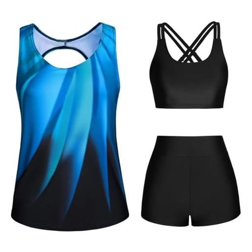 Costume Da Bagno Donna 2 Pezzi Tankini Sfumato Con Pantaloncini - Sportivo Vita Bassa - 4