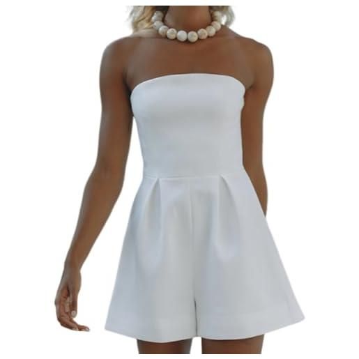 Hanaoops tuta intera donna corta estiva jumpsuit senza manica casuale monopezzi e tutine elegante overall rompers senza bretelle pagliaccetto vacanza outfit (bianco, s)