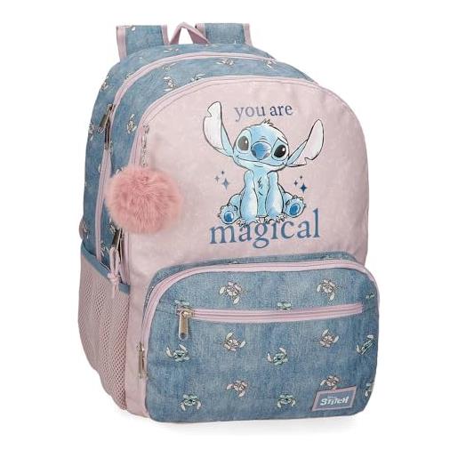 Disney joumma bags stitch you are magical zaini scuola zaini bambini con pompon decorativi vari scomparti, blu, zaino adattabile 44