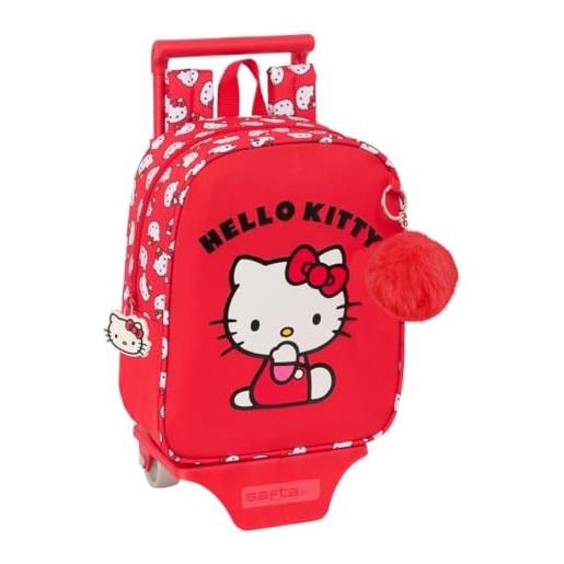 safta hello kitty iconic - zaino asilo con carrello, ideale per bambini di diverse età, comodo e versatile, qualità e resistenza, 22 x 10 x 27 cm, rosso/bianco, m, casual