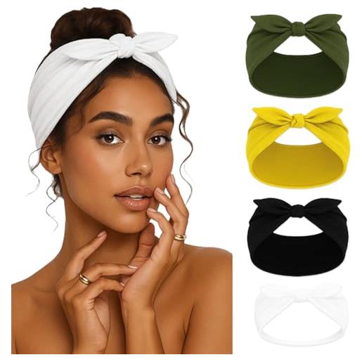 Zernblend 4 soft fasce per capelli, fascia per capelli donna, fascia donna, fascia per capelli (nero/verde oliva/arancione/bianco)