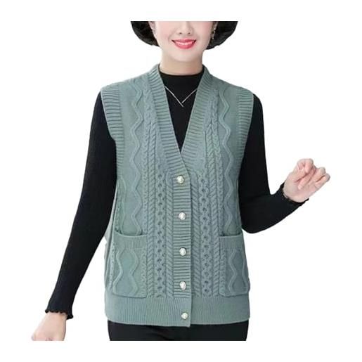 Teddy, gilet da donna senza maniche, in pile, con scollo a V, con tasche e bottoni, tinta unita, per autunno e inverno, caldo