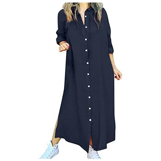 HEONSATI abiti lino donna casual vestiti cotone manica corta vestito da camicia sciolto taglie forti vintage abito elegante curvy boho abiti estivi al ginocchio larghe vestiti morbido comodi comodo