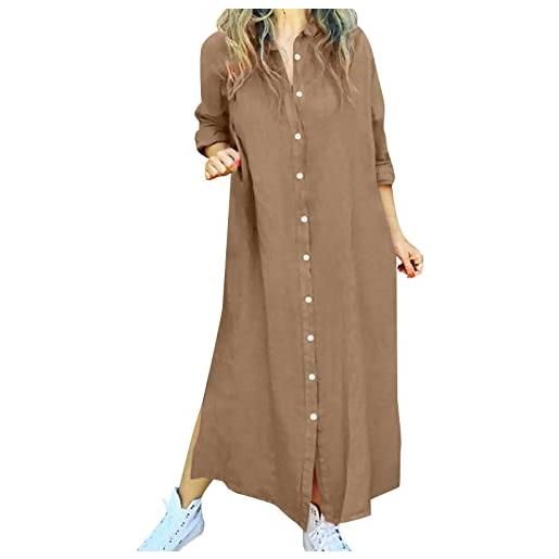 HEONSATI abiti lino donna casual vestiti cotone manica corta vestito da camicia sciolto taglie forti vintage abito elegante curvy boho abiti estivi al ginocchio larghe vestiti morbido comodi comodo