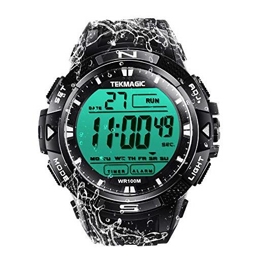 10 ATM Impermeabile Orologio Sportivo per Nuoto e Tuffi, con Funzioni di Cronografo, Timer, Doppio Fuso Orario, Sveglia, Formato 12 e 24 Ore Commutabile