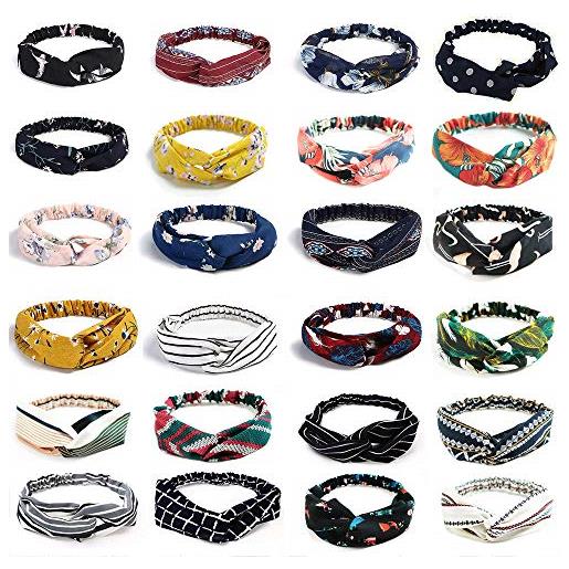 Viccess 24 pezzi fasce capelli vintage donna turbante fasce ritorto yoga testa carino accessori per donna e ragazza, colore casuale