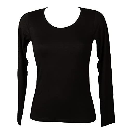 RAGNO maglietta t-shirt girocollo donna manica lunga calda viscosa articolo 076629, 020k nero, s