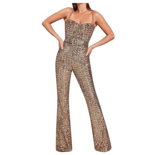 Generisch sexy catena cintura paillettes tuta backless hot girl pantaloni tuta anime pigiama, gold, s