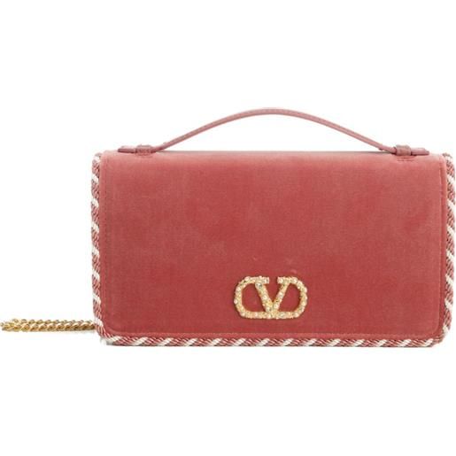 Valentino Garavani portafoglio vlogo signature in velluto con catena - rosa