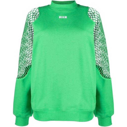 MSGM felpa girocollo con dettagli a rete - verde