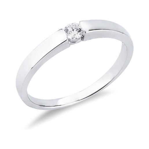 Gioielli di Valenza solitario in oro bianco 18k e diamante da 0.10 ct. Incastonatura a battuto
