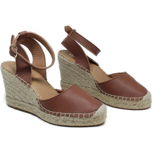 Mañana espadrillas in pelle con zeppa alta e cinturino "732" - cuoio
