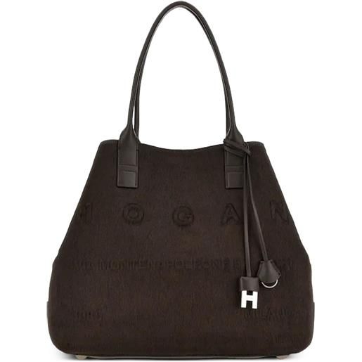 Hogan borsa tote con logo goffrato - marrone