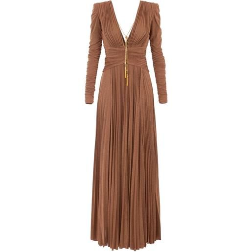 Elisabetta Franchi abito lungo plissettato - marrone