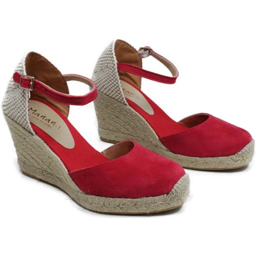 Mañana espadrillas in camoscio con zeppa alta e cinturino "712" - rosso