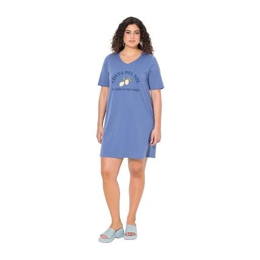 Ulla Popken abito dal taglio svasato in jersey con limoni, scollo a v e mezze maniche blu ardesia chiaro 46+ 840117722-46+