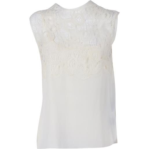 FABIANA FILIPPI top collo montante in tela crepe intarsio pizzo color