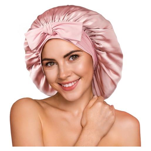 Cappello Da Notte In Raso Di Seta Per Capelli - Rosa, Regolabile, Antiscivolo, Morbido, Per Dormire E Cura Dei Capelli